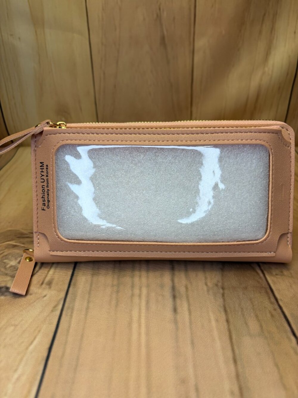 Pink faux-leather touch-screen cell phone purse and wallet